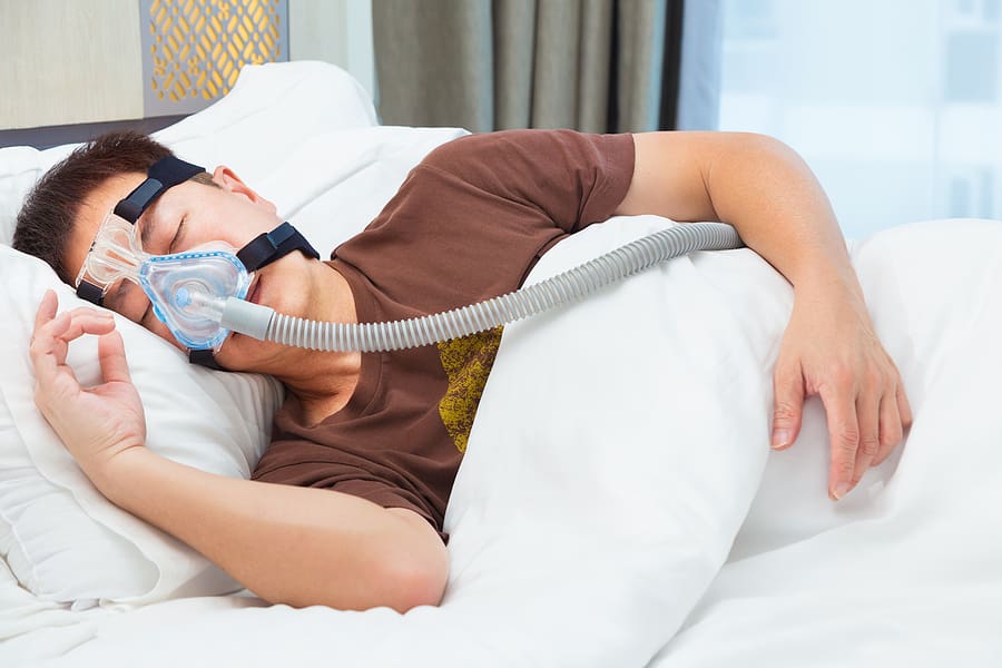 Veteran wearing a CPAP mask involved in mass torts sleeps