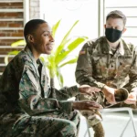 group of military members talking